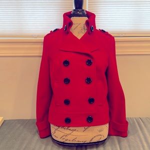 INC Red double breasted pea coat